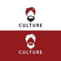 turban mustasch Indien indisk logotyp design vektor illustration. logotyp av en mannens ansikte med en skägg och hatt typisk av de traditionell indisk Land.