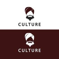 turban mustasch Indien indisk logotyp design vektor illustration. logotyp av en mannens ansikte med en skägg och hatt typisk av de traditionell indisk Land.