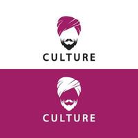 Turban-Schnurrbart Indien indische Logo-Design-Vektorillustration. Logo eines männlichen Gesichts mit Bart und Hut, typisch für das traditionelle indische Land. vektor