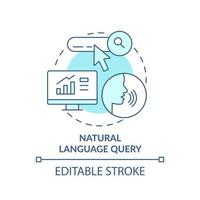 türkisfarbenes Konzeptsymbol für Abfragen in natürlicher Sprache. Definieren der abstrakten Idee der Augmented Data Management Thin Line Illustration. isolierte Umrisszeichnung. editierbarer Strich. vektor