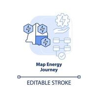 Karte Energiereise blaues Licht Konzept Symbol. weg zur energiestrategie abstrakte idee dünne linie illustration. Visualisierung. isolierte Umrisszeichnung. editierbarer Strich. vektor