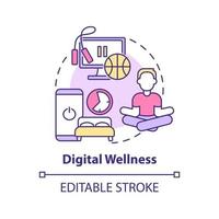 digital wellness begrepp ikon. liv och social media balans. mental hälsa trend abstrakt aning tunn linje illustration. isolerat översikt teckning. redigerbar stroke. vektor