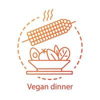 friska livsstil, vegan middag begrepp ikon. organisk näring aning tunn linje illustration. naturlig mat, vegetarian restaurang meny. kokta majs med vegetabiliska sallad vektor isolerat översikt teckning