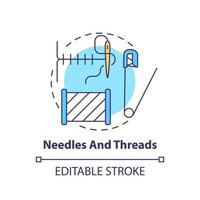 nålar och trådar begrepp ikon. sömnad leveranser till packa. nödsituation beredskap abstrakt aning tunn linje illustration. isolerat översikt teckning. redigerbar stroke. vektor