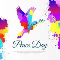 Happy International Peace Day Hintergrunddesign mit Taubenfliegen und Zweigvektor vektor