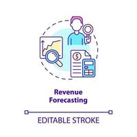 inkomst prognostisering begrepp ikon. fiskal år intäkter. budgetering bearbeta abstrakt aning tunn linje illustration. isolerat översikt teckning. redigerbar stroke. vektor