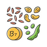vitamin b7 gul Färg ikon. mandlar och jordnötter. nötter och ärtor. friska äter. biotin naturlig källa. rätt näring. vitamin h. mineraler, antioxidanter. isolerat vektor illustration