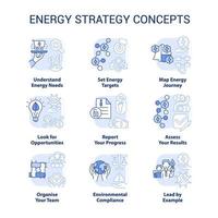 energi strategi blå ljus begrepp ikoner uppsättning. hantera energi konsumtion aning tunn linje Färg illustrationer. isolerat symboler. redigerbar stroke. vektor