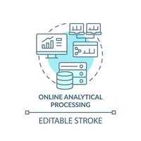 Symbol für das türkisfarbene Konzept der analytischen Online-Verarbeitung. Business-Intelligence-Technologie abstrakte Idee dünne Linie Illustration. isolierte Umrisszeichnung. editierbarer Strich. vektor