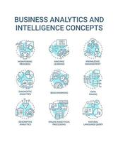 företag analys och intelligens turkos begrepp ikoner uppsättning. diagnostisk analys aning tunn linje Färg illustrationer. isolerat symboler. redigerbar stroke. vektor
