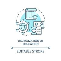 Symbol für das türkisfarbene Konzept der Digitalisierung der Bildung. aufstrebende Fähigkeit in der Entwicklung abstrakte Idee dünne Linie Illustration. isolierte Umrisszeichnung. editierbarer Strich. vektor