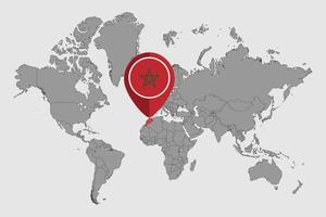 nålkarta med Marockos flagga på världskartan. vektor illustration.