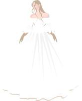 konst illustration digital illustration av en brud i en fluffig vit bröllop klänning med henne hår lösa på henne axel och bär en par av handskar i henne händer vektor