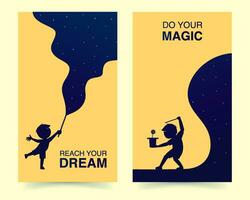 Kinder-Banner-Illustration. Willkommensbanner. Banner für Kinderträume. Traum erreichen vektor