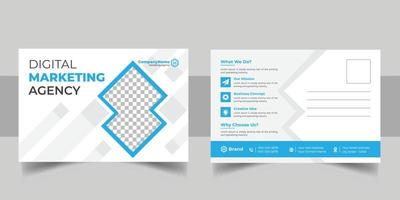 Firmenkundengeschäft Postkartenvorlage Design-Set mit blauer, gelber, roter und grüner Farbe. postkarte der digitalen marketingagentur, postkartensatz des geschäftsmarketings, vektorillustration vektor