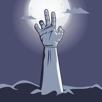 Zombie-Hand, die aus dem Boden herausragt, Halloween-Horrorelement-Vorlagendesign vektor