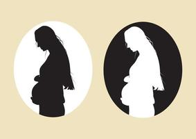 svart och vit gravid kvinna innehar henne mage. gravid kvinna i en platt stil vektor illustration