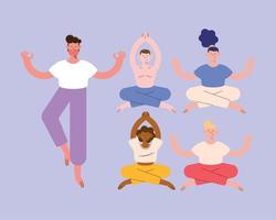 fünf Personen, die Yoga praktizieren vektor