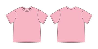 Unisex-T-Shirt der technischen Skizze der Kleidung. pinke Farbe. T-Shirt-Design-Vorlage. vektor