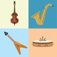musikalisk instrument fyra ikoner vektor