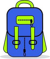 ein Schul- oder Reiserucksack, handgezeichnet in leuchtenden Farben. Illustration von Schulmaterial. Vektor anschauliche Illustration eines Rucksacks. Postkarten, Poster, Notizbuchhüllen, Malbücher für Kinder, Logbuch.