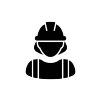 Symbol für weibliche Bauarbeiter. arbeit, baumeister, mitarbeiter, hardhat-konzept. einfacher solider Stil. Glyphenvektor-Designillustration lokalisiert auf weißem Hintergrund. Folge 10. vektor