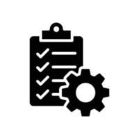 Zwischenablage mit Zahnradsymbol. einfacher solider Stil. Projektauftrag, Arbeit, Setting, Technischer Support Checkliste, Managementkonzept. Glyphenvektorillustration lokalisiert auf weißem Hintergrund. Folge 10. vektor