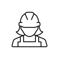 Symbol für weibliche Bauarbeiter. arbeit, baumeister, mitarbeiter, hardhat-konzept. einfacher Gliederungsstil. dünne Linie Vektordesignillustration lokalisiert auf weißem Hintergrund. Folge 10. vektor
