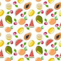 Nahtloses botanisches Muster mit Wassermelonen, Kirschen, Zitronen, Papaya und Aprikosen vektor