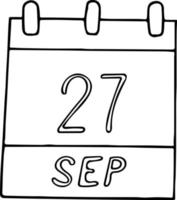Kalenderhand im Doodle-Stil gezeichnet. 27. september. welttourismustag, internationale gehörlose, datum. Symbol, Aufkleberelement für Design. Planung, Betriebsferien vektor