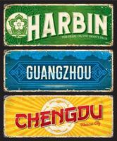 harbin, chengdu, guangzhou chinesische reisekennzeichen vektor