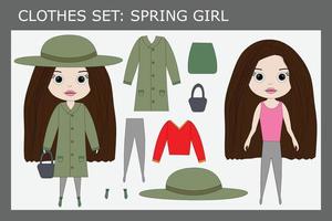 en uppsättning kläder till en liten vacker tjej på våren vektor