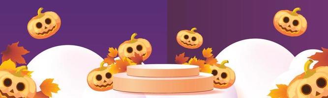 podium skede höst halloween säsong papper konst färgrik för visa baner försäljning vektor illustation pumpa