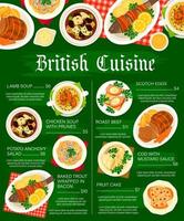 Menüseite für britisches Essen, Vektorvorlage vektor