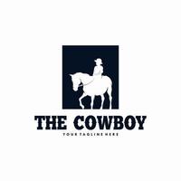 cowboy ridning häst silhuett logotyp design vektor