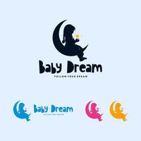 bunter Mond und träumendes Baby-Logo-Design vektor