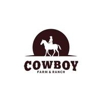 cowboy ridning häst silhuett logotyp vektor
