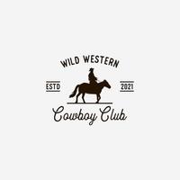 årgång retro cowboy ridning häst silhuett logotyp design illustration vektor