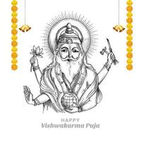 hand zeichnen hindu-gott vishwakarma skizze und vishwakarma puja urlaub hintergrund vektor