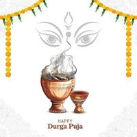 Lycklig durga puja lera dhunuchi med rök indisk puja festival bakgrund vektor