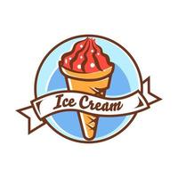 minimalistische Eiscreme-Logo-Vorlage in der Waffelkegel. Eis-Vektor-Symbol. handgezeichnete stilillustration für aufkleber- und t-shirt-design. vektor