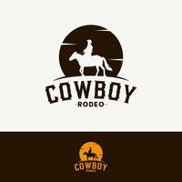 Rodeo-Retro-Logo mit Cowboy-Reiter-Silhouette vektor