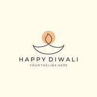 Lycklig diwali eller ljus med minimalistisk linjär stil logotyp vektor design ikon mall illustration
