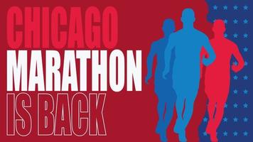 Chicago-Marathon-Hintergrund. Silhouette eines Mannes, der mit der Flaggenfarbe der Vereinigten Staaten von Amerika läuft. geeignet für Chicago-Marathon-Events. vektor