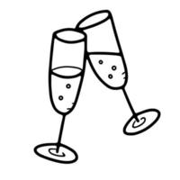 Zwei festliche Champagnergläser im Doodle-Stil. vektor