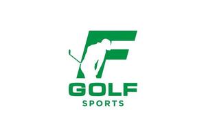 Alphabet-Buchstaben-Symbol-Logo f für Golf-Logo-Design-Vektorvorlage, Vektoretikett des Golfsports, Logo der Golfmeisterschaft, Illustration, kreative Ikone, Designkonzept vektor