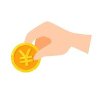 Hand, die eine japanische Yen-Münze hält. Geschäfts- oder Finanzvektorillustrations-Grafikgut. vektor