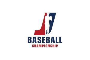 bokstaven j med baseball logotyp design. vektor designmallelement för sportlag eller företagsidentitet.