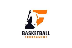 Buchstabe f mit Basketball-Logo-Design. Vektordesign-Vorlagenelemente für Sportteams oder Corporate Identity. vektor