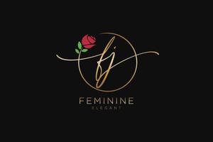 anfängliches feminines fj-logo-schönheitsmonogramm und elegantes logo-design, handschriftlogo der ersten unterschrift, hochzeit, mode, blumen und botanik mit kreativer vorlage. vektor